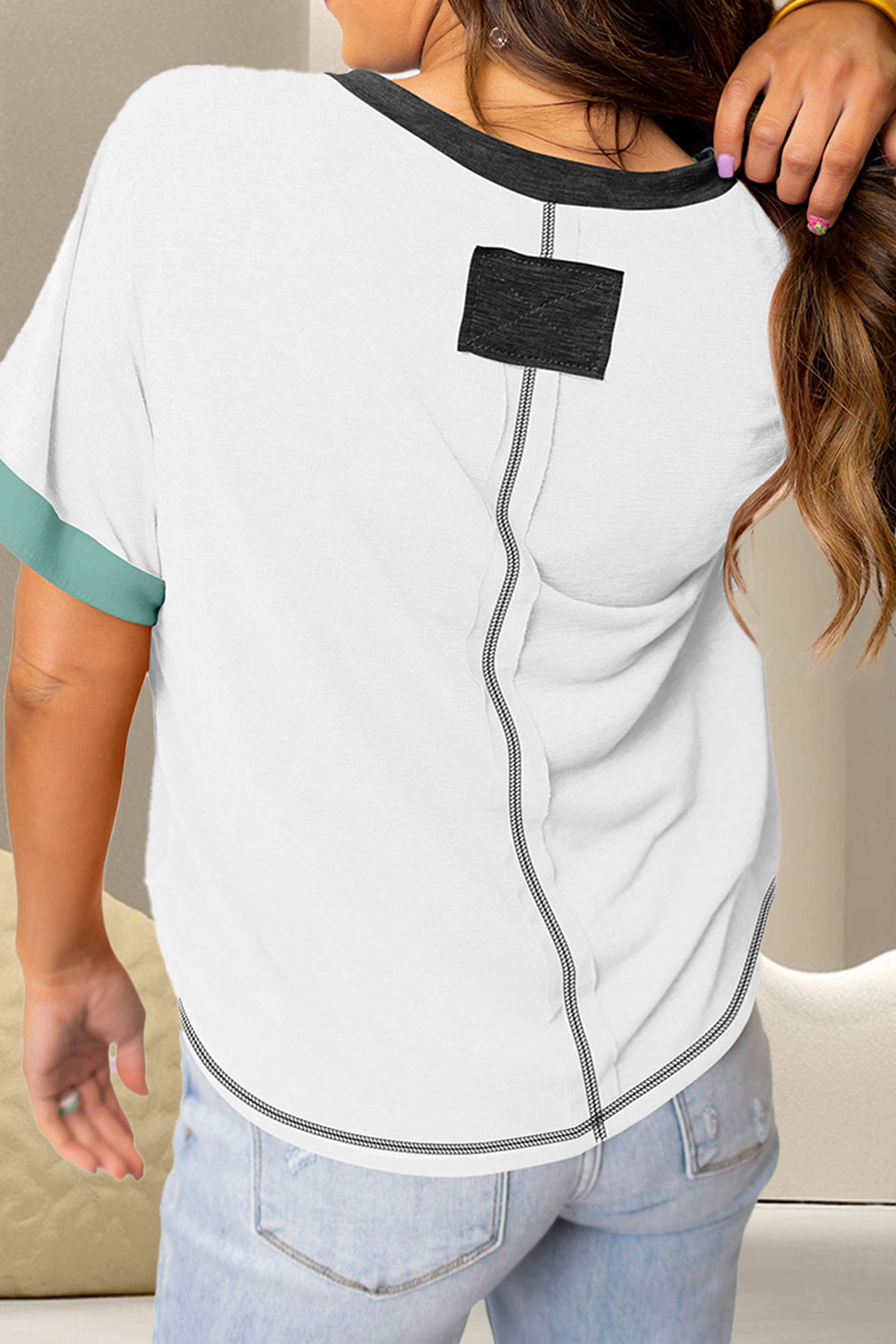 Color Block V-Neck Short Sleeve T-Shirt - The Daily Makeover