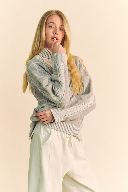 Davi & Dani Cable-Knit Turtleneck Dropped Shoulder Sweater - The Daily Makeover