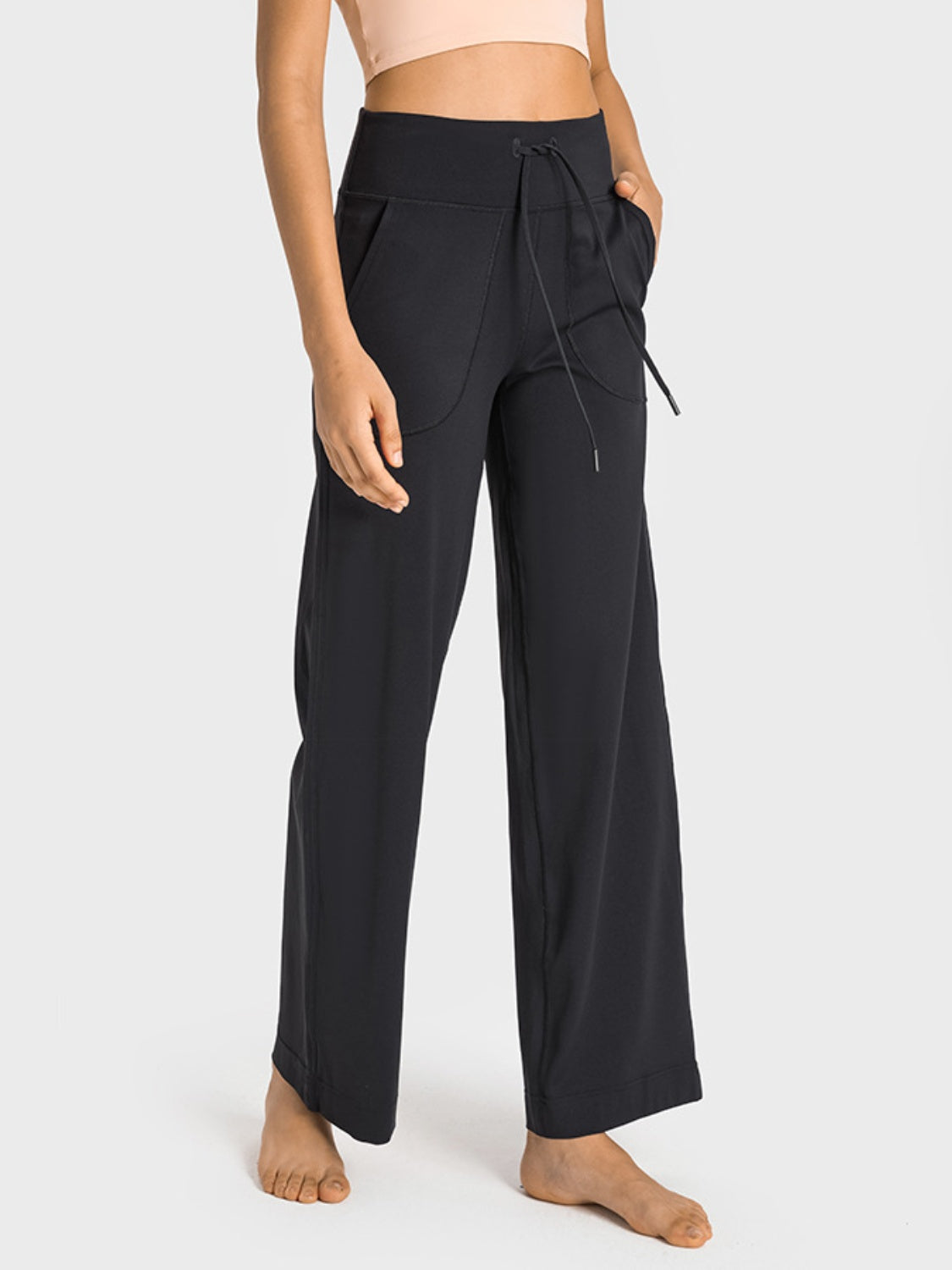 Drawstring Waist Wide Leg Sports Pants with Pockets - The Daily Makeover