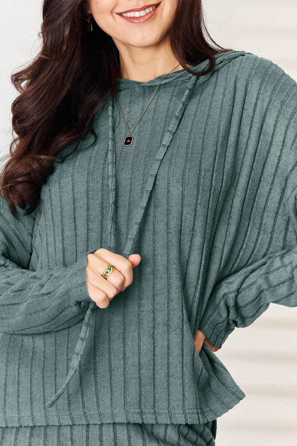 Basic Bae Full Size Ribbed Drawstring Hooded Top and Straight Pants Set - The Daily Makeover