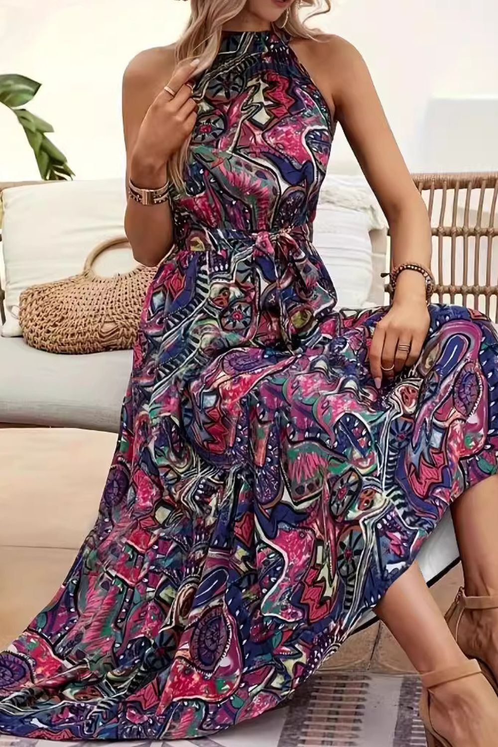 Tied Floral Sleeveless Dress - The Daily Makeover