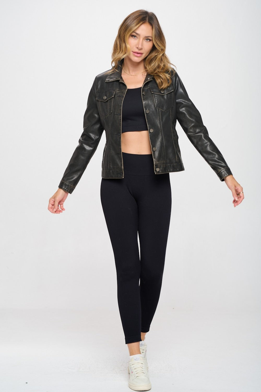 Coalition LA Button Down Cargo Vegan Leather Shacket - The Daily Makeover