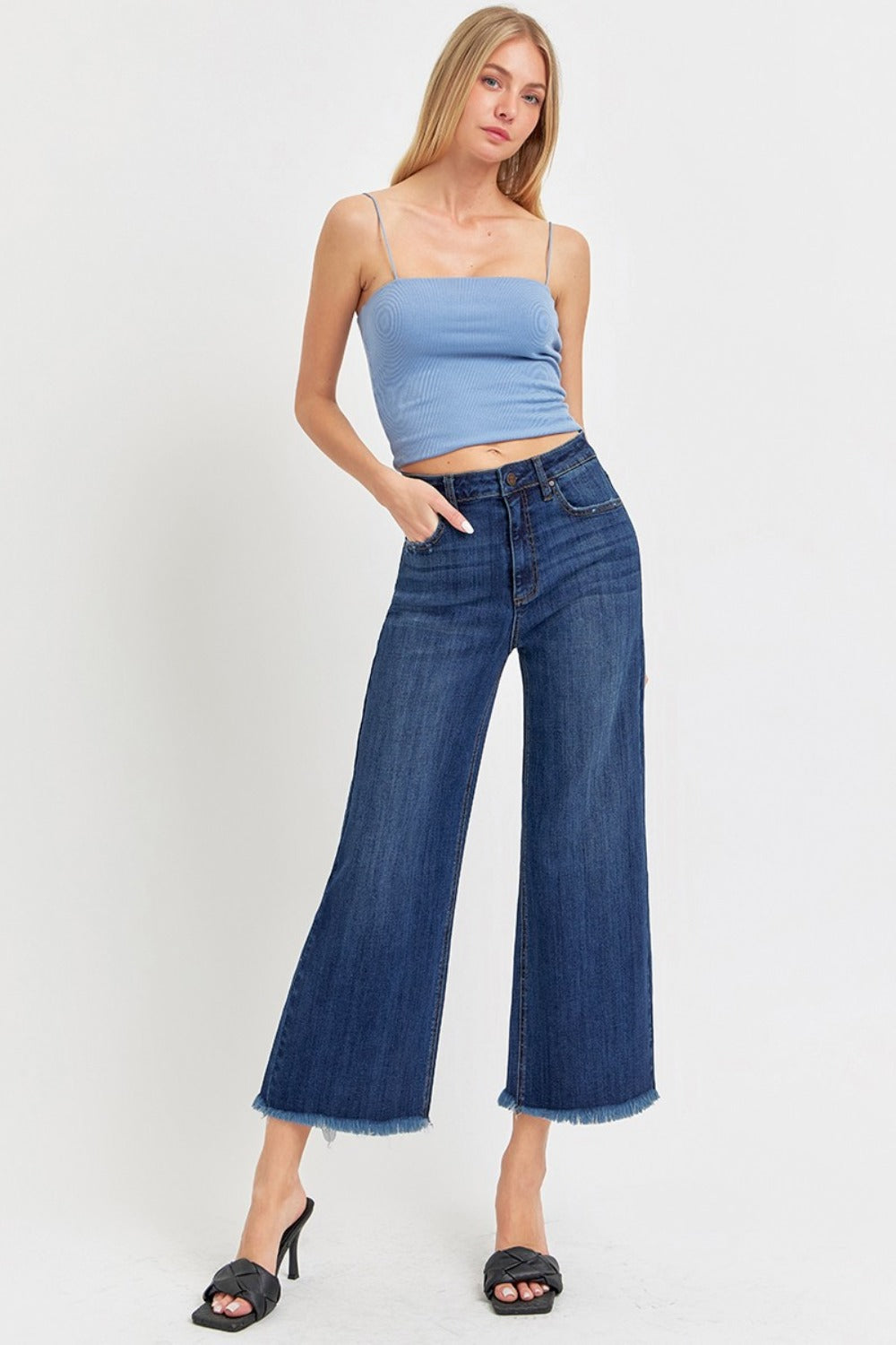 Full Size Raw Hem Cropped Wide Leg Jeans - The Daily Makeover