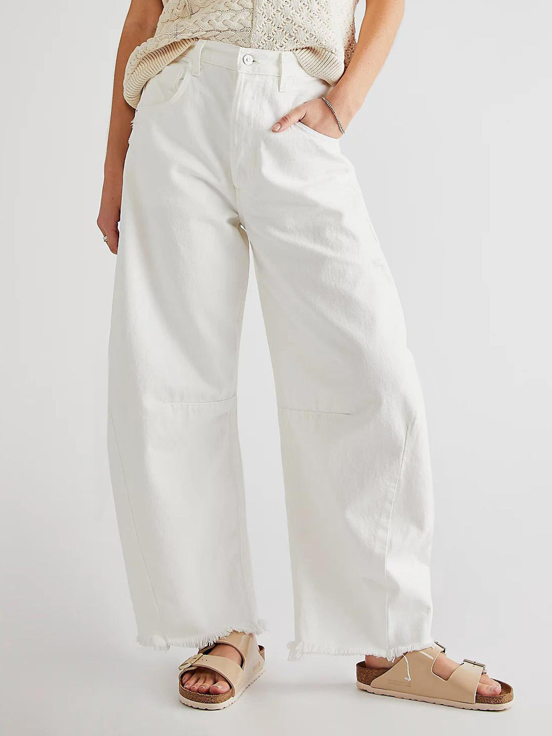 Raw Hem Wide Leg Jeans with Pockets - The Daily Makeover