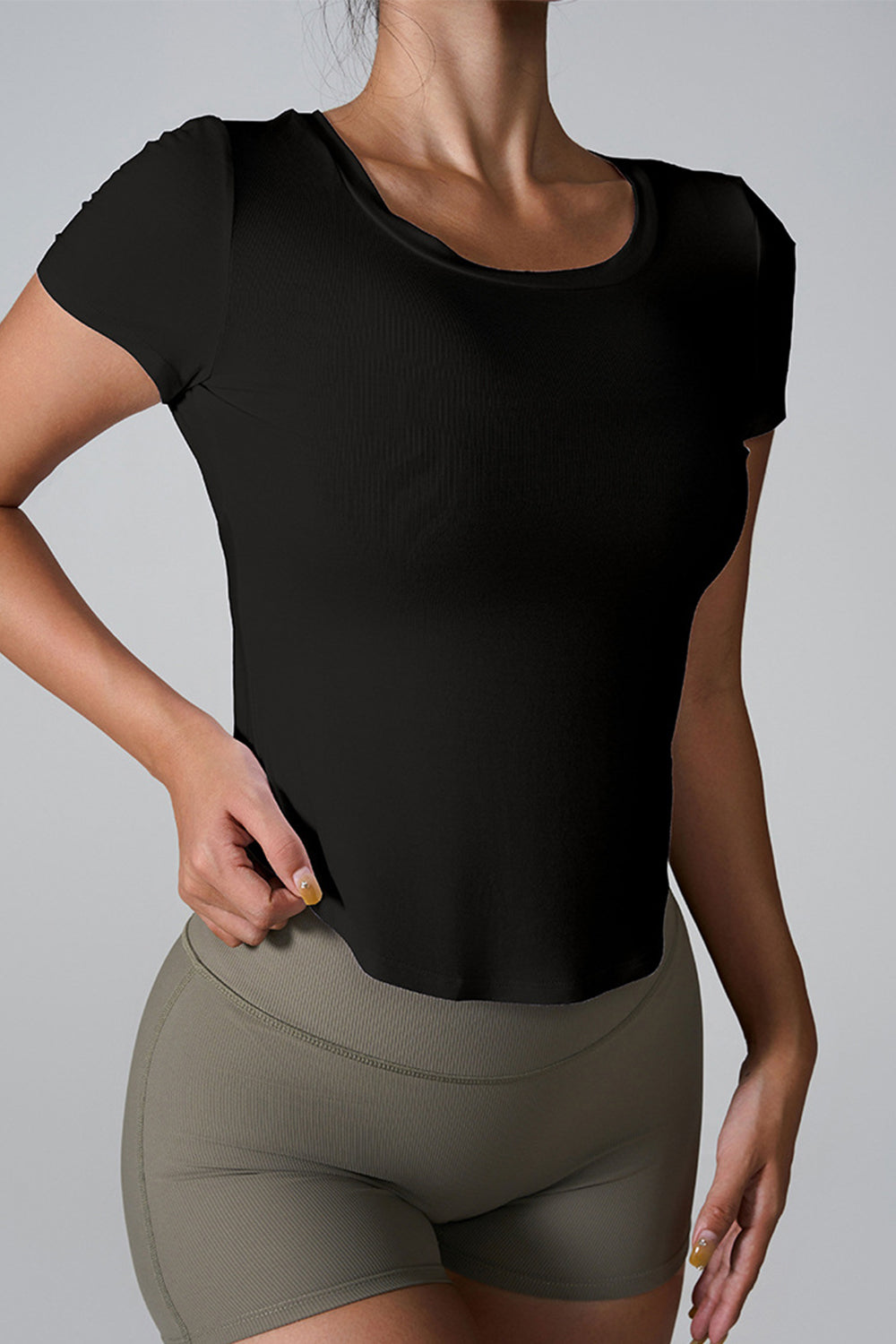 Cutout Round Neck Short Sleeve Active T-Shirt - The Daily Makeover