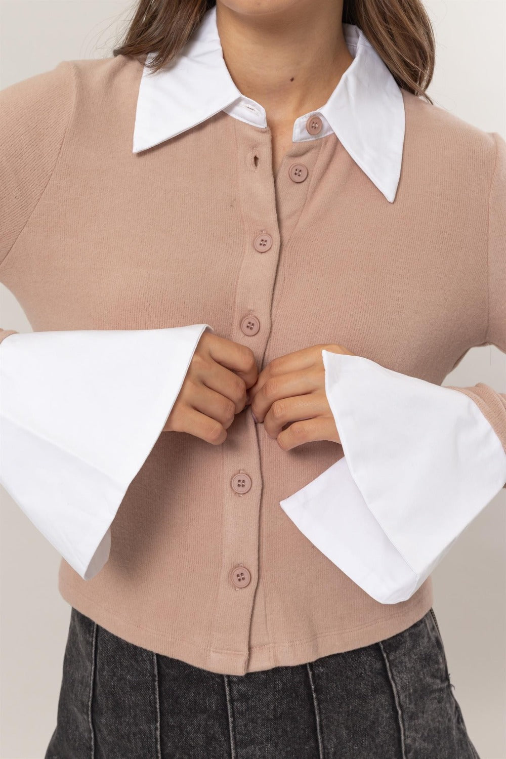HYFVE Collared Contrast Button Down Crop Knit Cardigan - The Daily Makeover