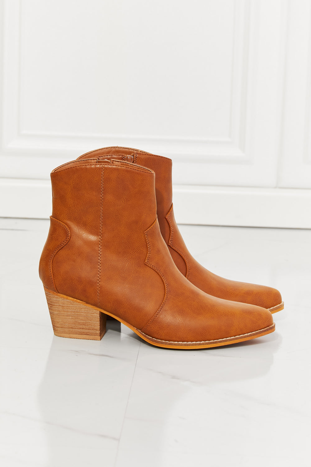 MMShoes Watertower Town Faux Leather Western Ankle Boots in Ochre - The Daily Makeover