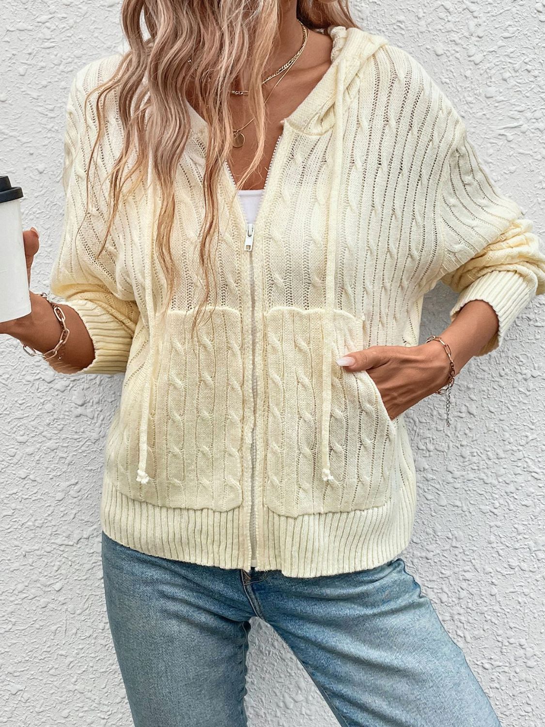 Zip Up Long Sleeve Hooded Cardigan - The Daily Makeover