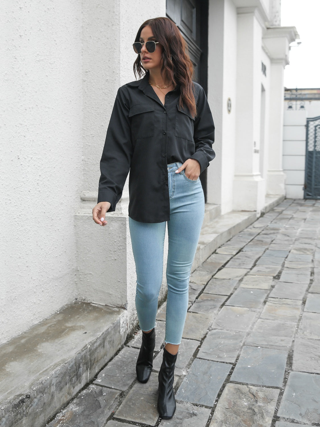 Collared Neck Buttoned Shirt with Pockets - The Daily Makeover