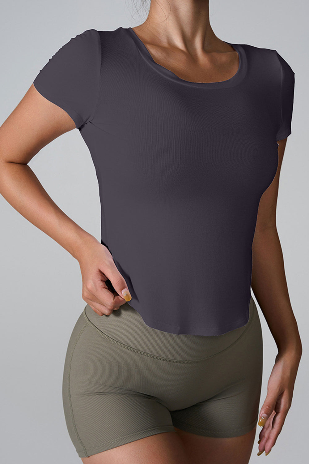 Cutout Round Neck Short Sleeve Active T-Shirt - The Daily Makeover