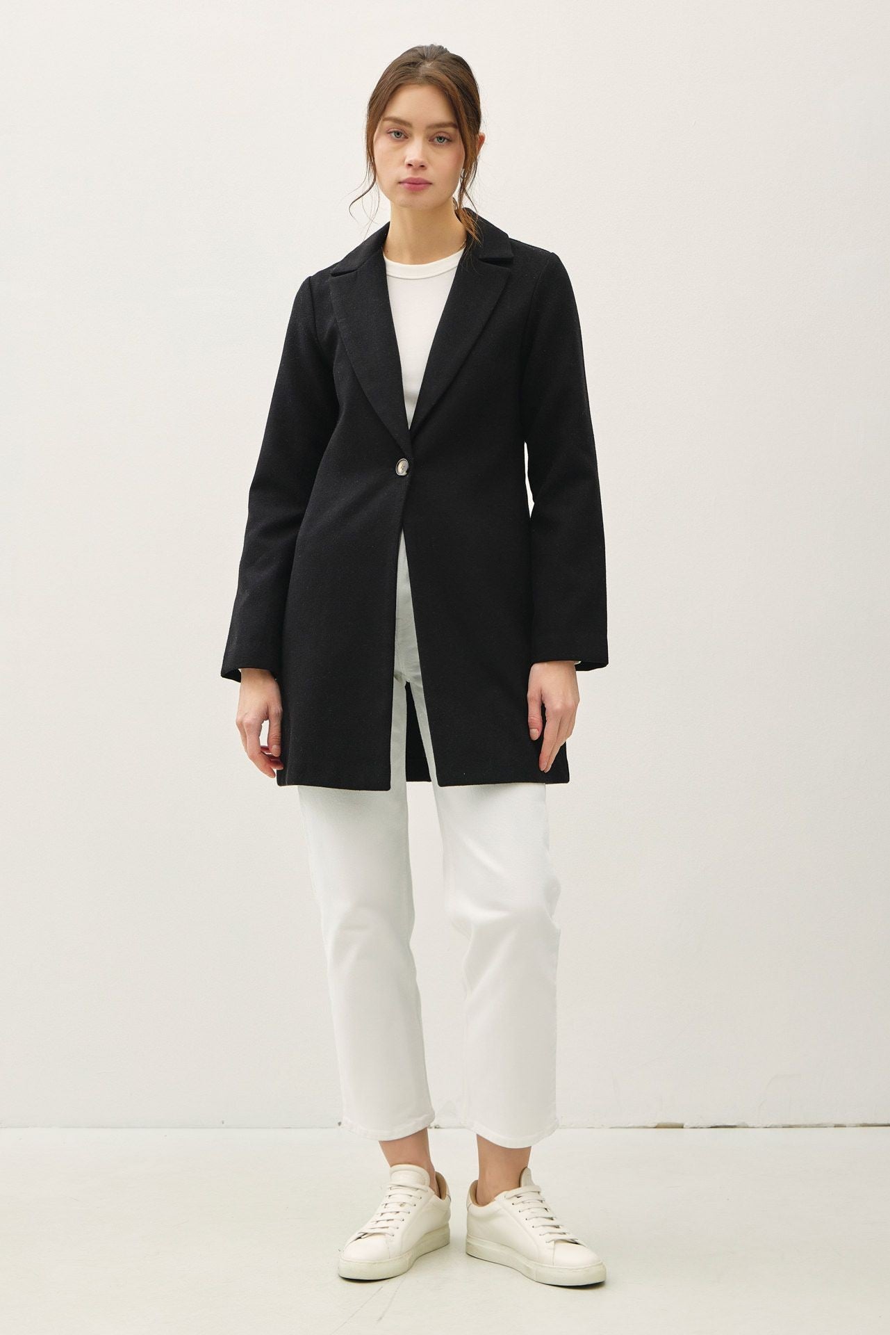 Be Cool Single Button Long Sleeve Coat with Pockets - The Daily Makeover