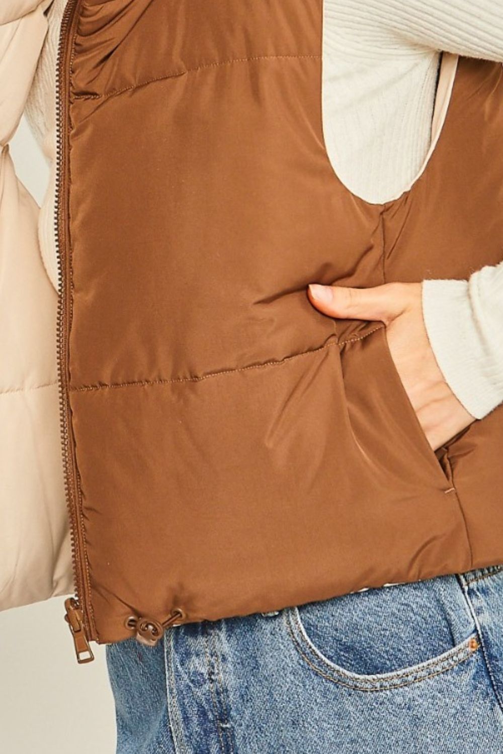 Love Tree Zip Up Cropped Contrast Reversible Vest - The Daily Makeover