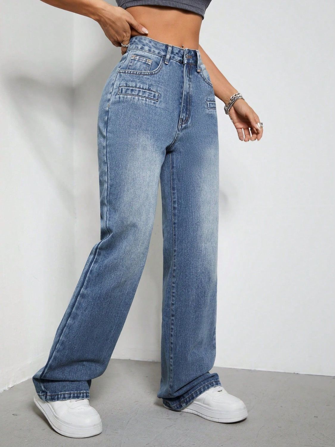 High Rise Wide Leg Jeans with Pockets - The Daily Makeover