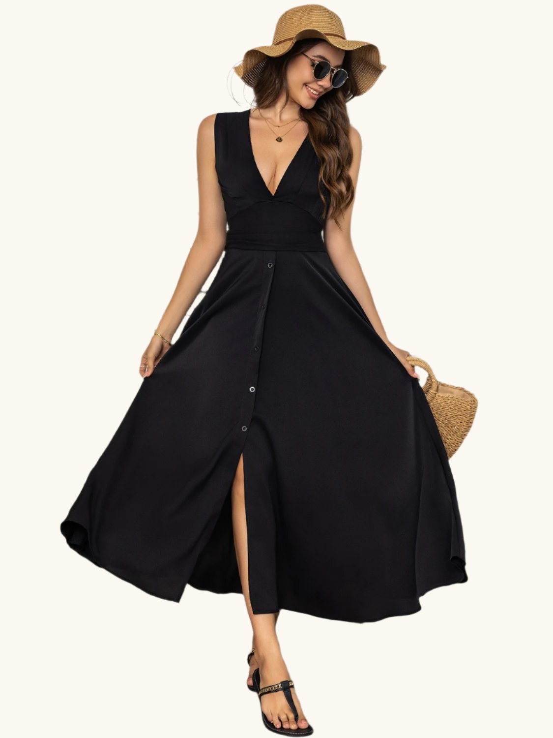 Full Size Slit V-Neck Sleeveless Midi Dress The Daily Makeover Full Size Slit V-Neck Sleeveless Midi Dress The Daily Makeover