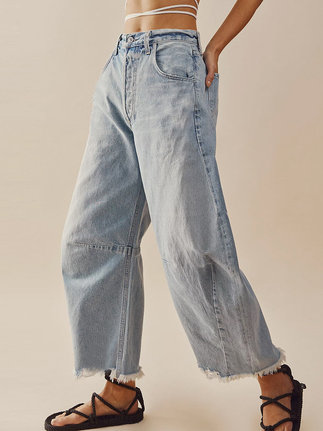 Raw Hem Wide Leg Jeans with Pockets - The Daily Makeover
