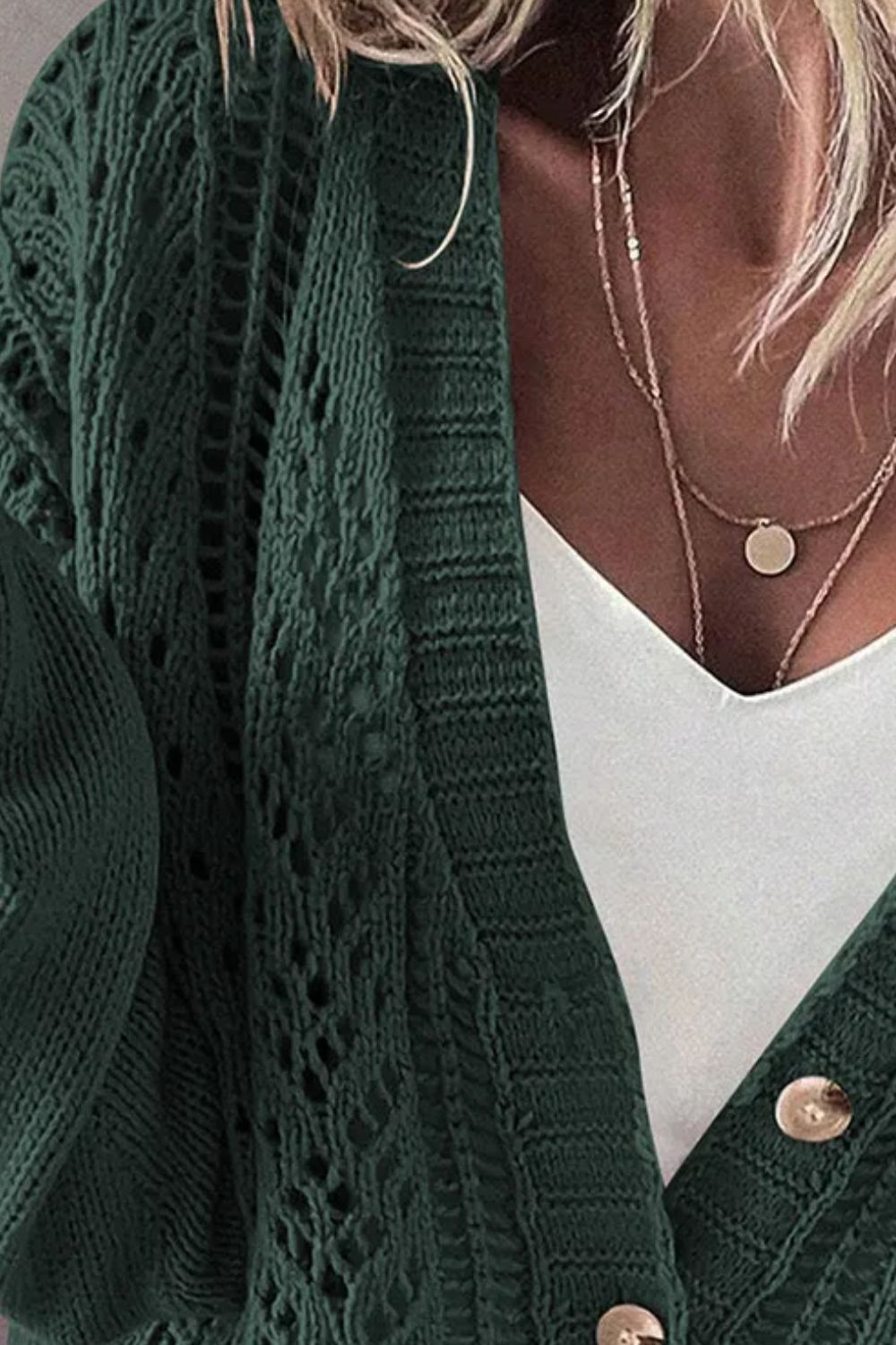Openwork Button Up Long Sleeve Cardigan - The Daily Makeover