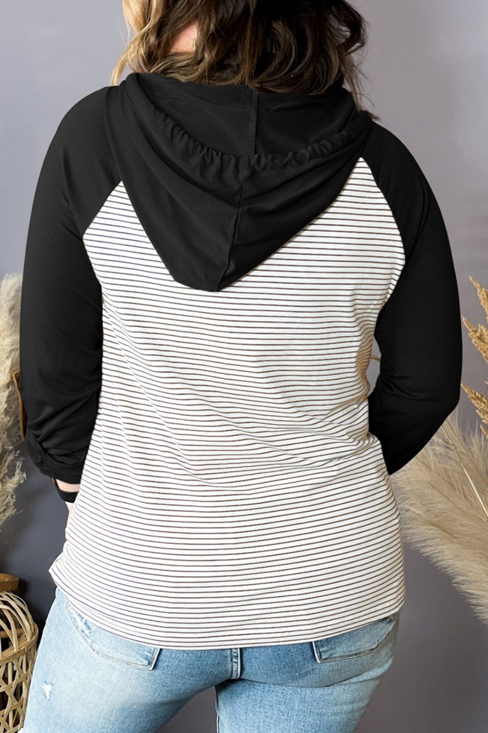 Plus Size Striped Long Sleeve Hoodie - The Daily Makeover