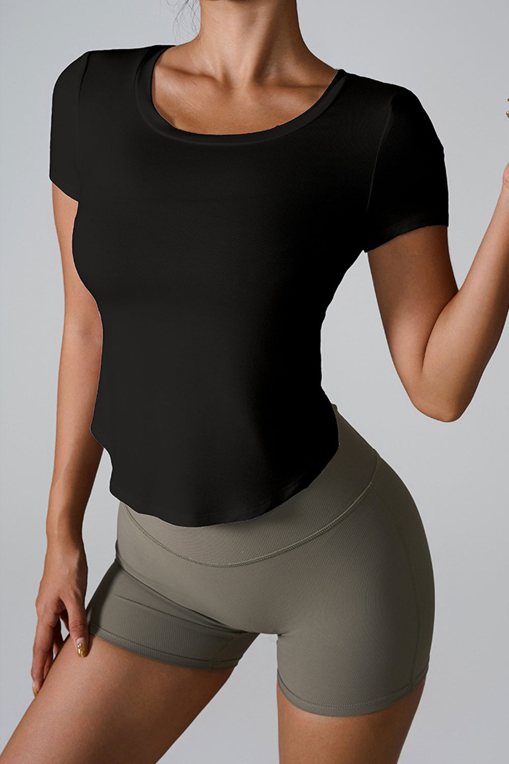 Cutout Round Neck Short Sleeve Active T-Shirt - The Daily Makeover