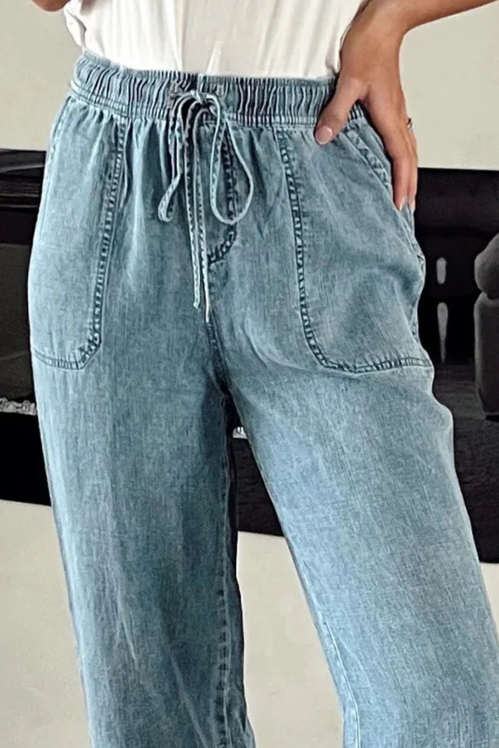 Drawstring High Waist Jeans with Pockets - The Daily Makeover