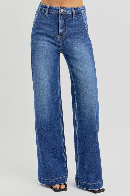 RISEN Full Size High Rise Wide Leg Jeans with Slanted Pockets - The Daily Makeover