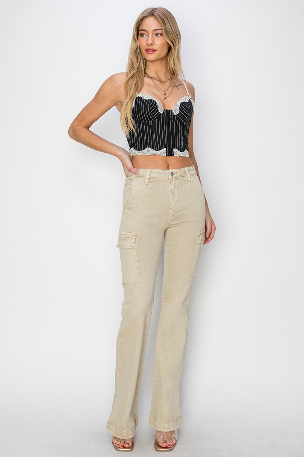 Full Size High Rise Side Slit Cargo Bootcut Jeans - The Daily Makeover