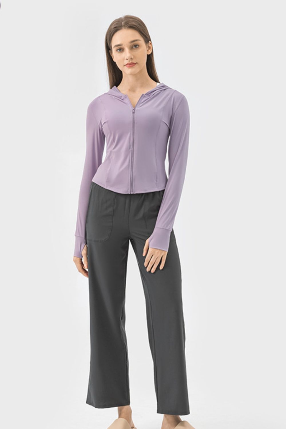 Pocketed Zip Up Hooded Long Sleeve Active Outerwear - The Daily Makeover