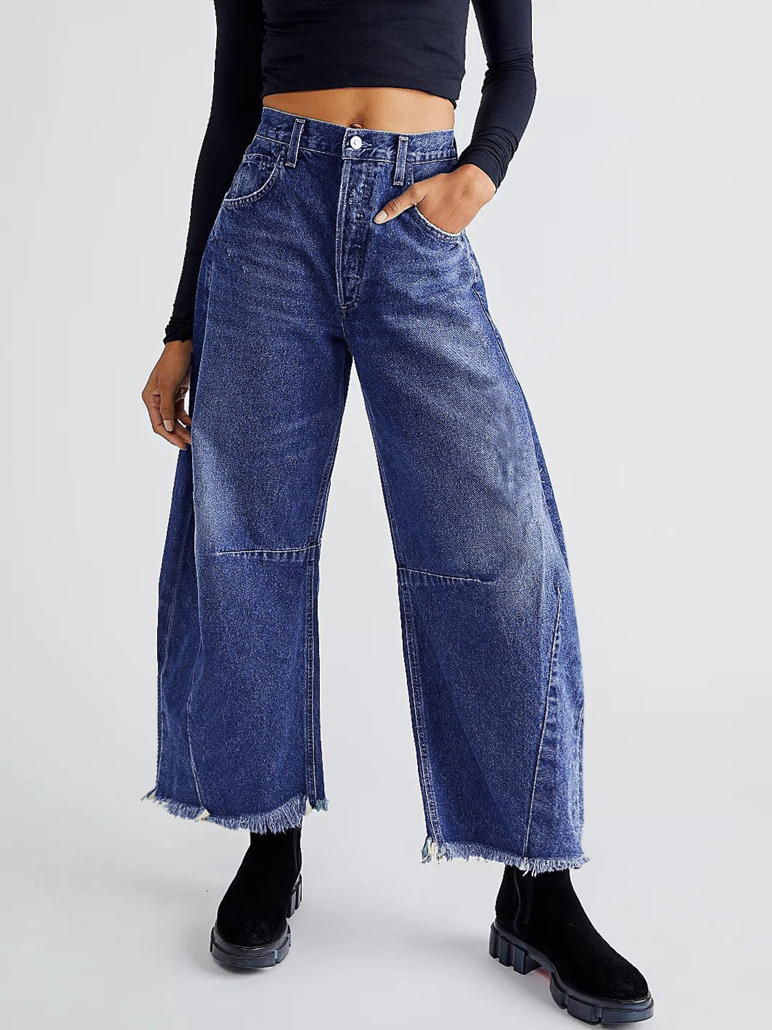 Raw Hem Wide Leg Jeans with Pockets - The Daily Makeover