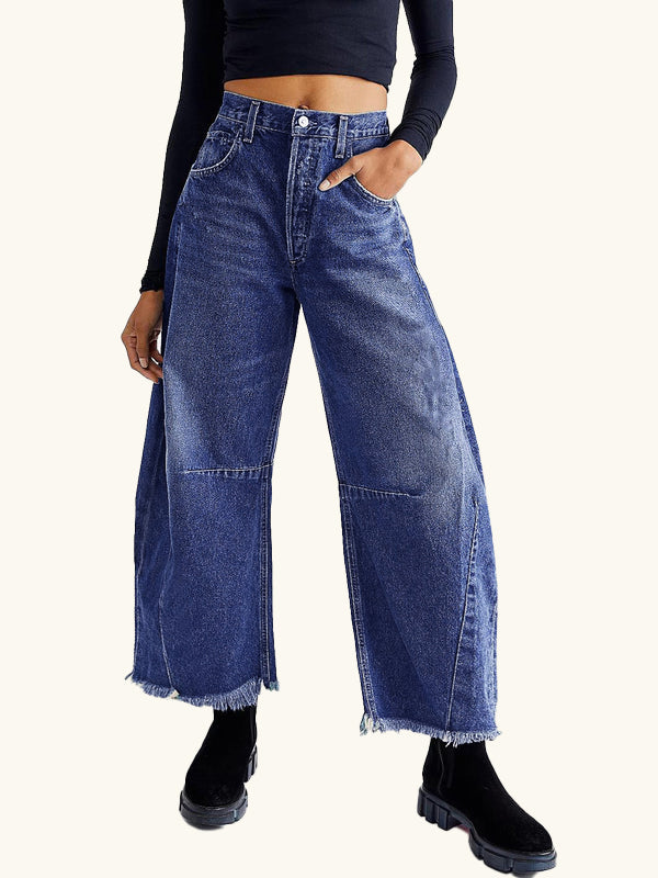 Raw Hem Wide Leg Jeans with Pockets - The Daily Makeover