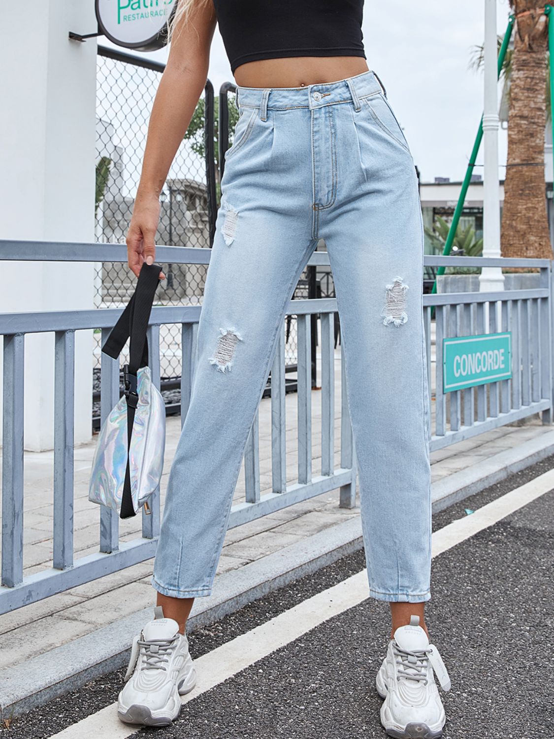 Distressed Straight Jeans with Pockets - The Daily Makeover