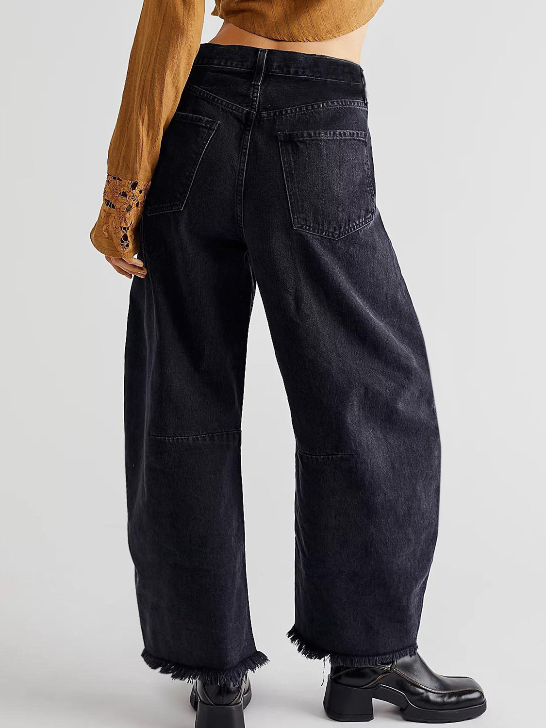 Raw Hem Wide Leg Jeans with Pockets - The Daily Makeover