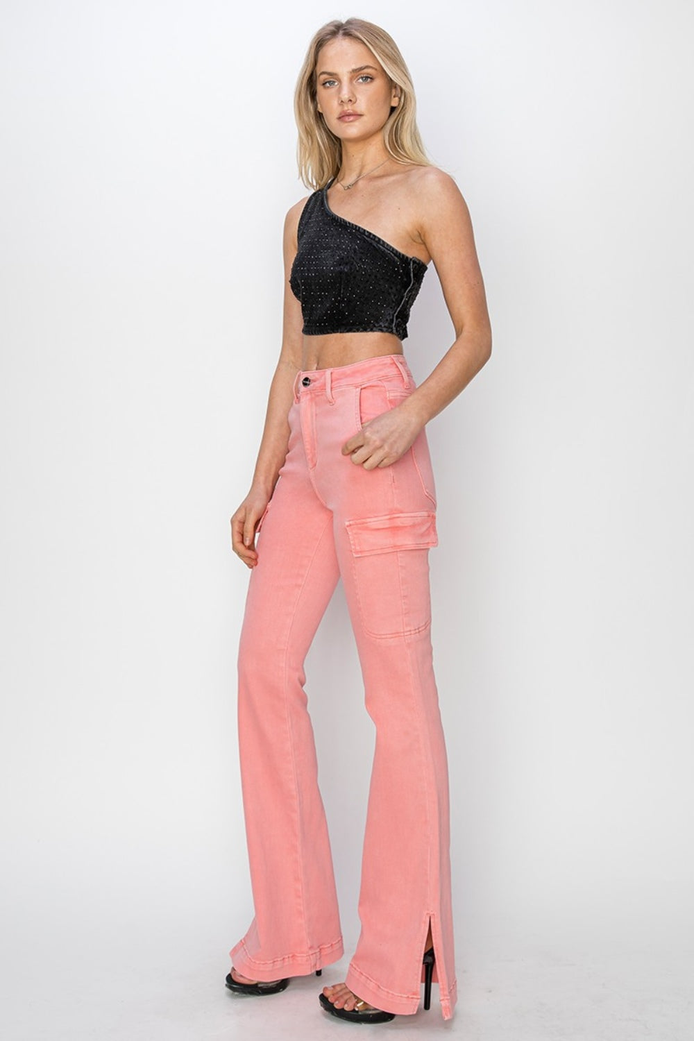 RISEN Full Size High Rise Side Slit Cargo Bootcut Jeans - The Daily Makeover