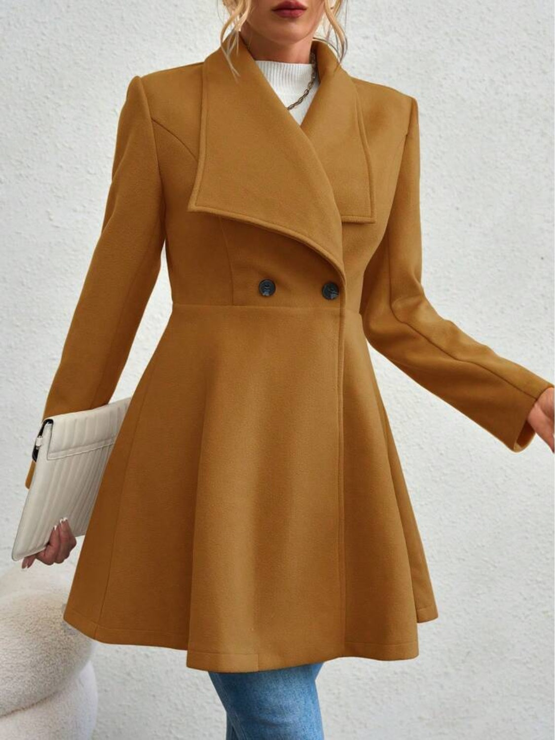 Collared Neck Button Up Long Sleeve Coat - The Daily Makeover