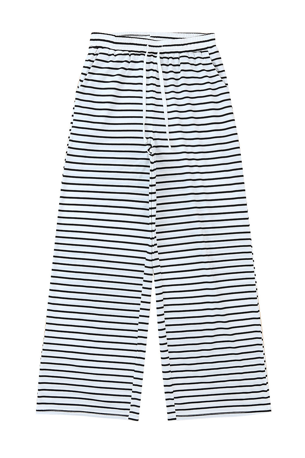 White Striped Casual Drawstring Wide Leg Pants with Pockets - The Daily Makeover