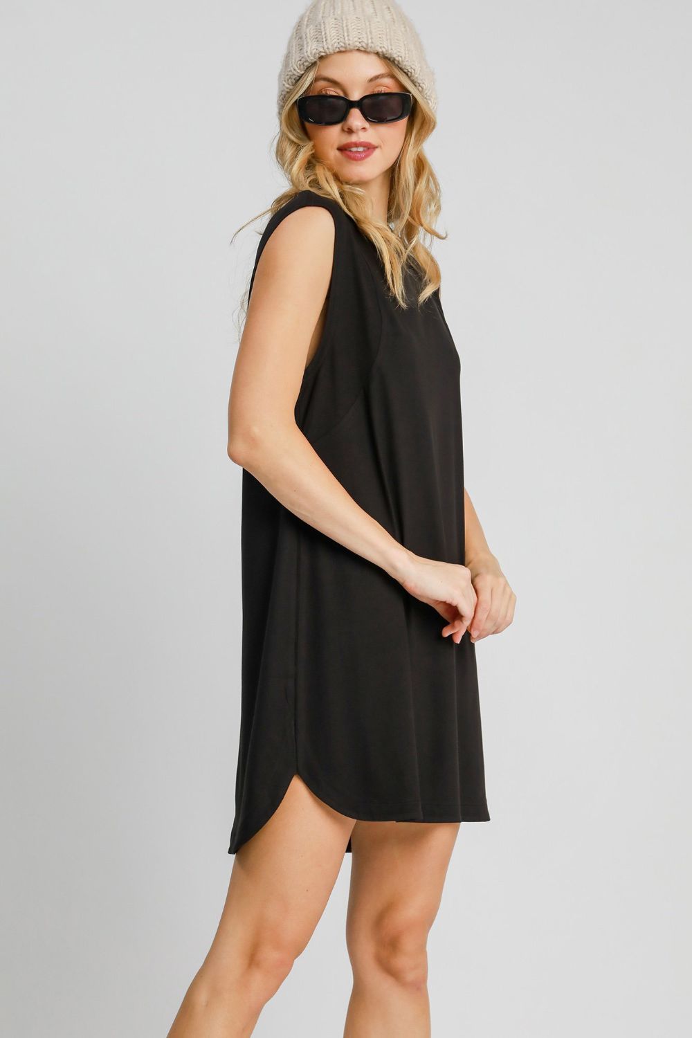 Umgee Round Neck Sleeveless High-Low Curved Hemline Mini Dress - The Daily Makeover