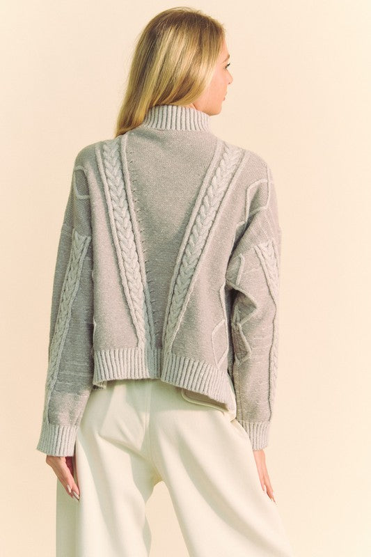 Davi & Dani Cable-Knit Turtleneck Dropped Shoulder Sweater - The Daily Makeover