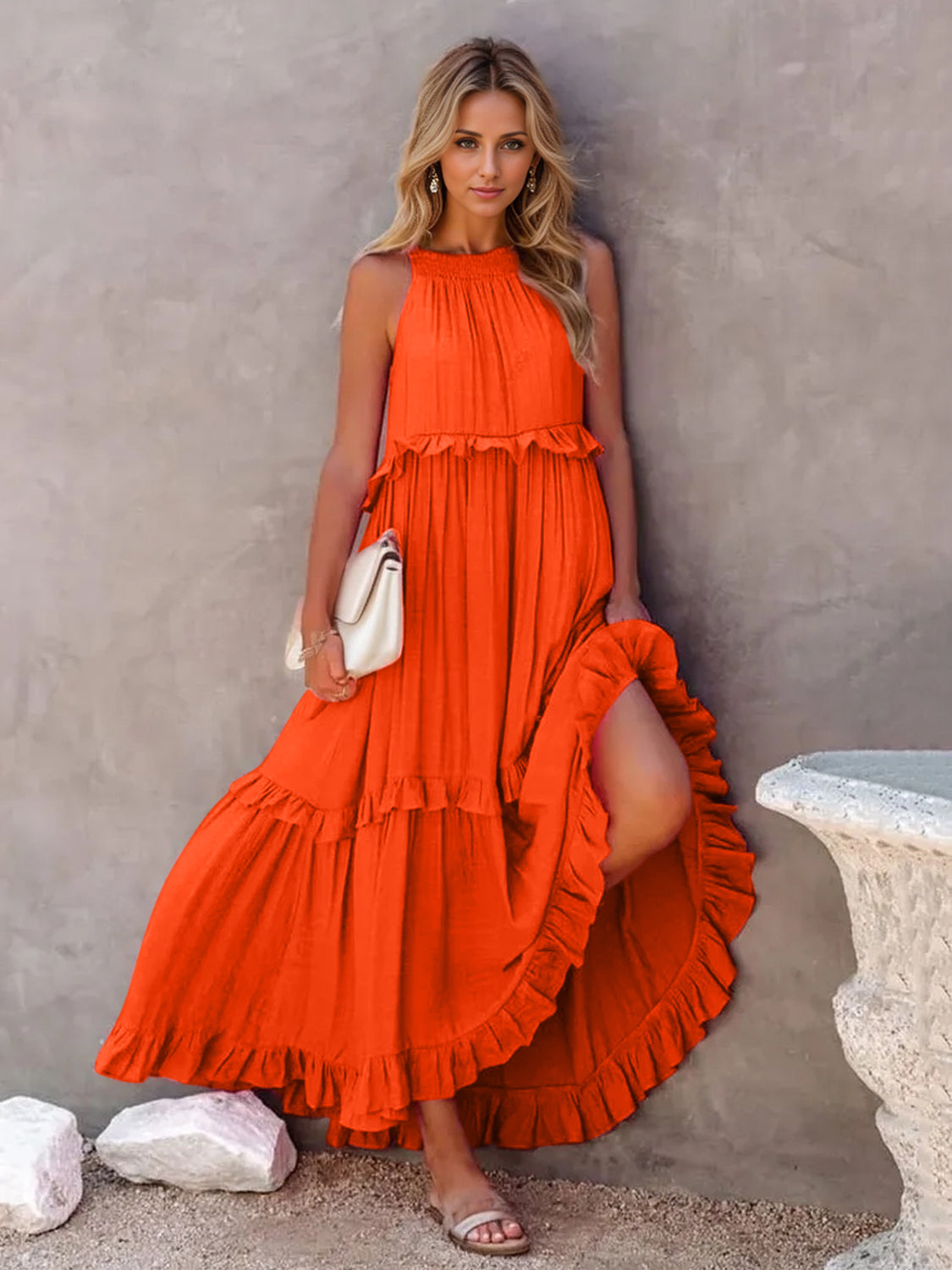 Ruffled Sleeveless Tiered Maxi Dress with Pockets - The Daily Makeover