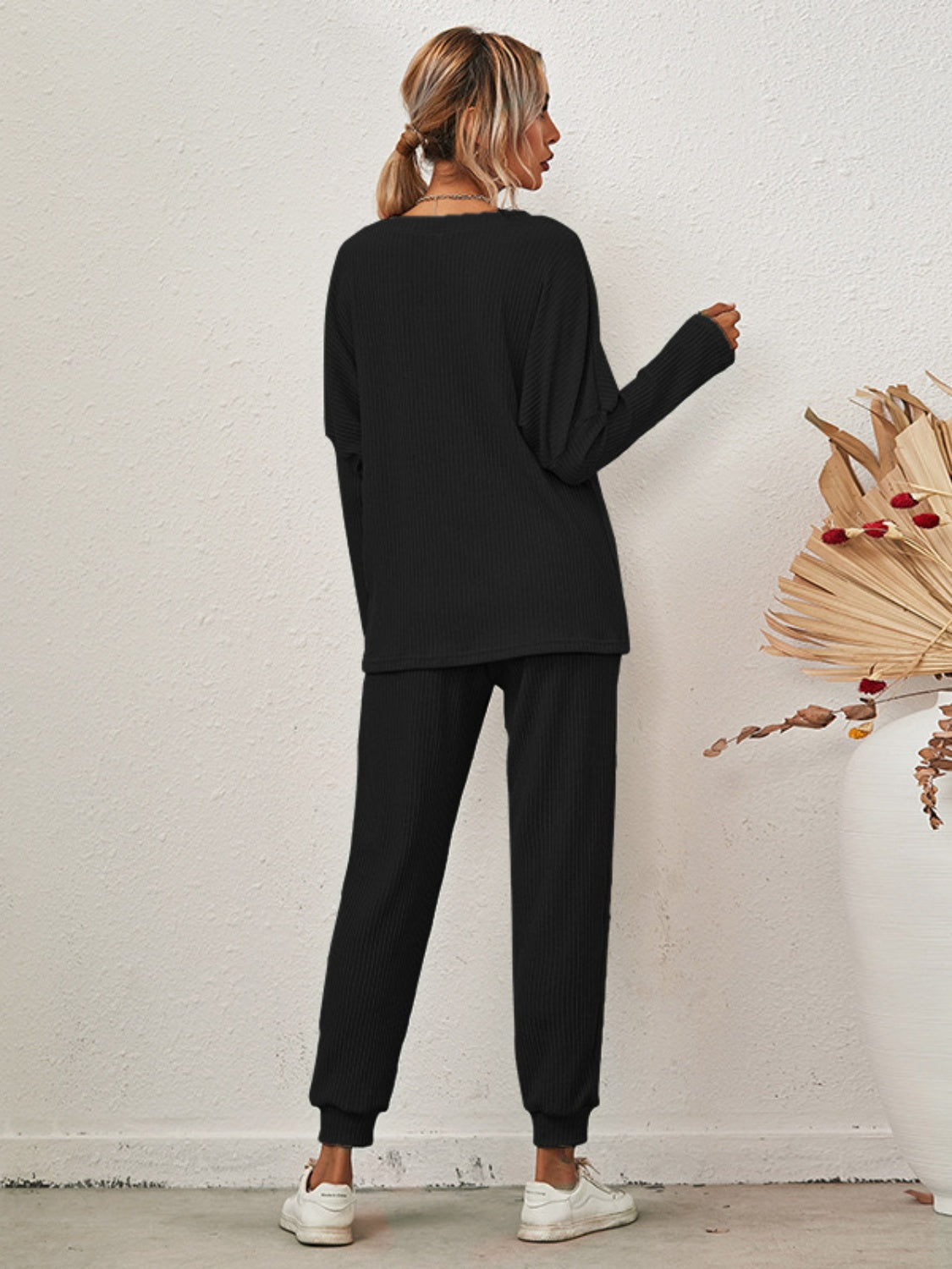 Full Size Round Neck Dropped Shoulder Top and Joggers Lounge Set - The Daily Makeover