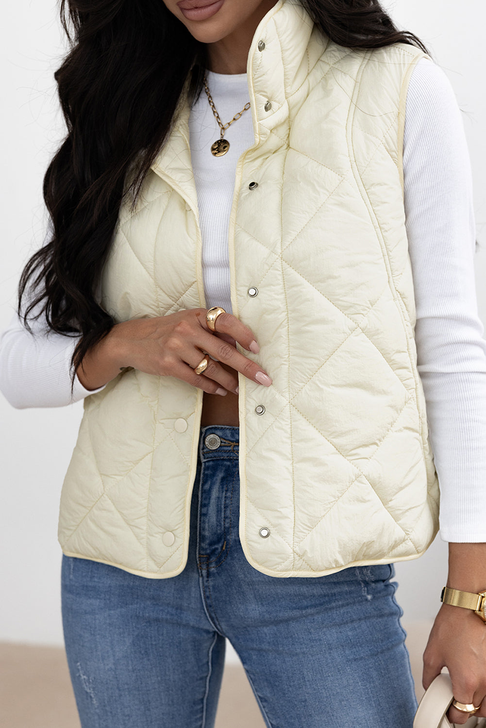 Snap Down Texture Vest Coat with Pockets - The Daily Makeover