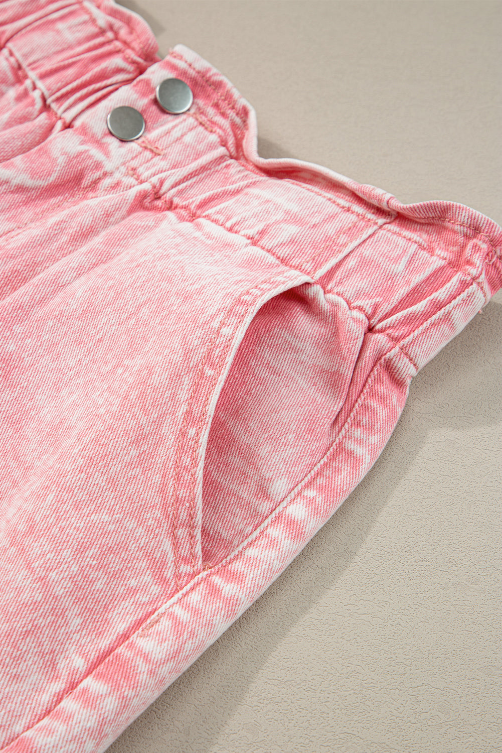 Dusty Pink Vintage Washed Frilled High Waist Denim Shorts - The Daily Makeover