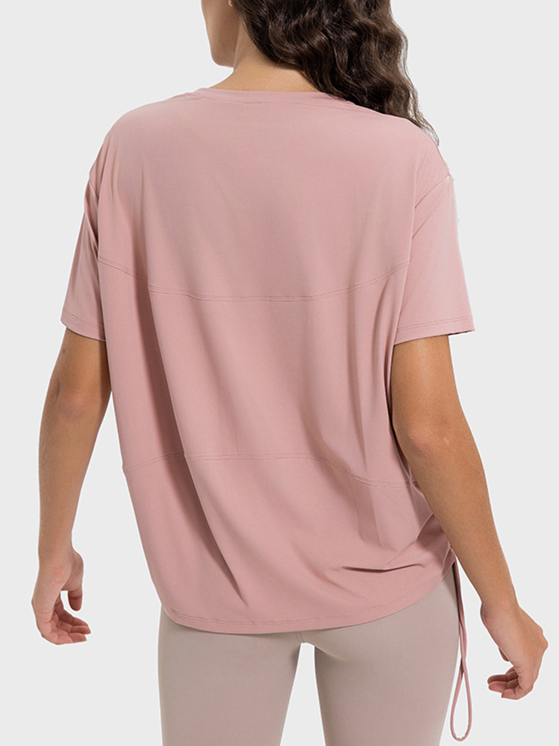Drawstring Round Neck Short Sleeve Active T-Shirt - The Daily Makeover
