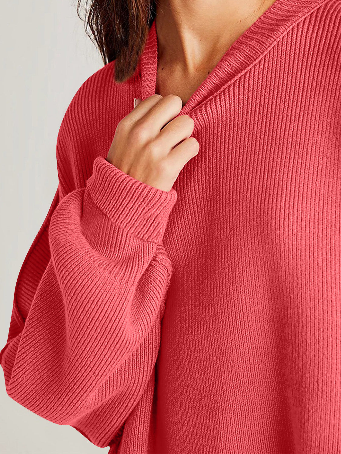Double Take Side Slit Round Neck Long Sleeve Sweater - The Daily Makeover