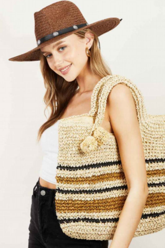 Fame Striped Straw Braided Tote Bag - The Daily Makeover
