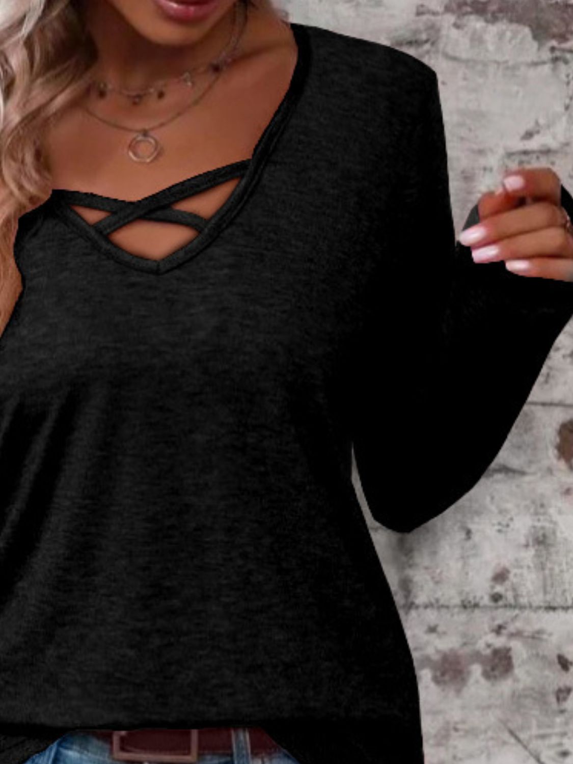 Crisscross V-Neck Long Sleeve T-Shirt - The Daily Makeover