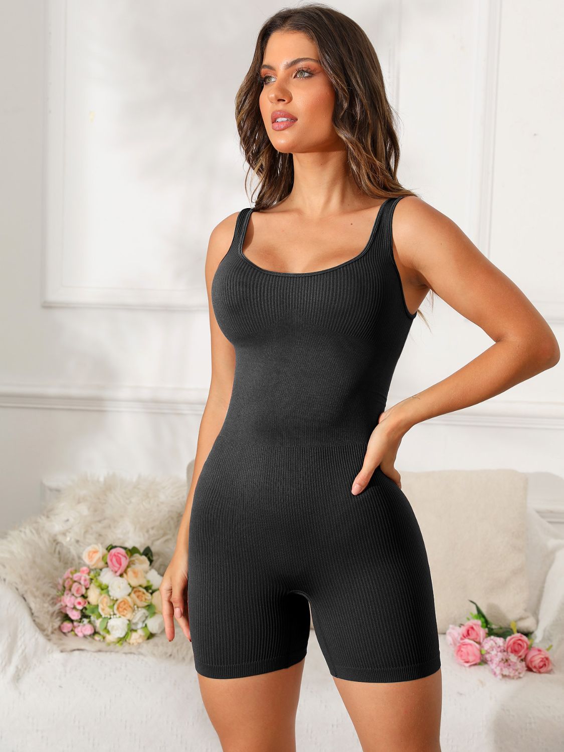 Scoop Neck Wide Strap Active Romper - The Daily Makeover