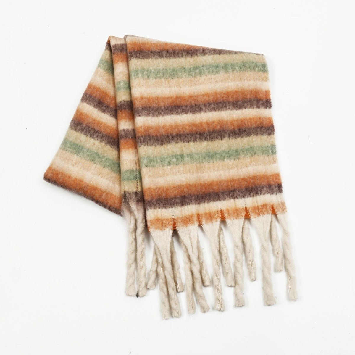 Fringe Contrast Striped Polyester Scarf - The Daily Makeover