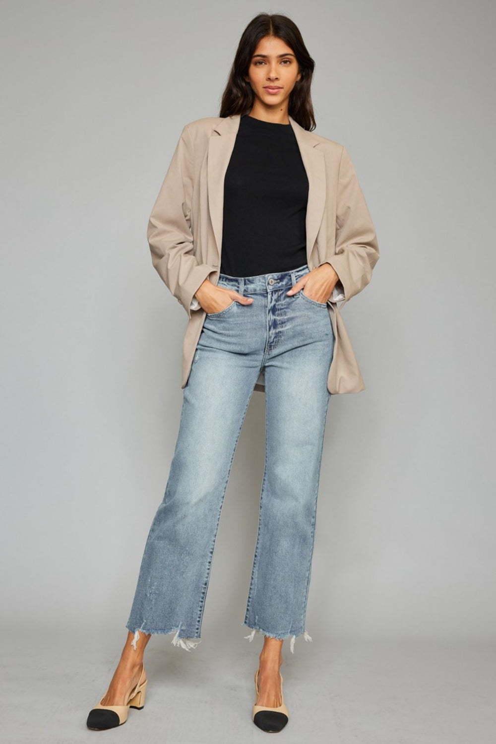 Kancan High Waist Raw Hem Cropped Wide Leg Jeans - The Daily Makeover