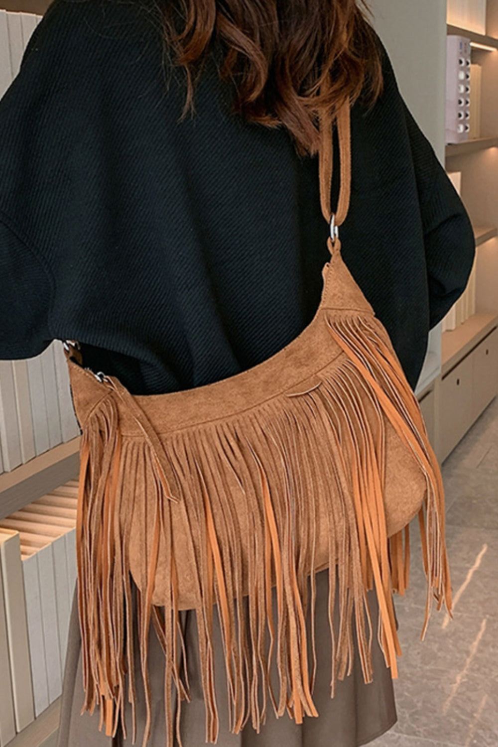 Suede Fringe Adjustable Strap Shoulder Bag - The Daily Makeover