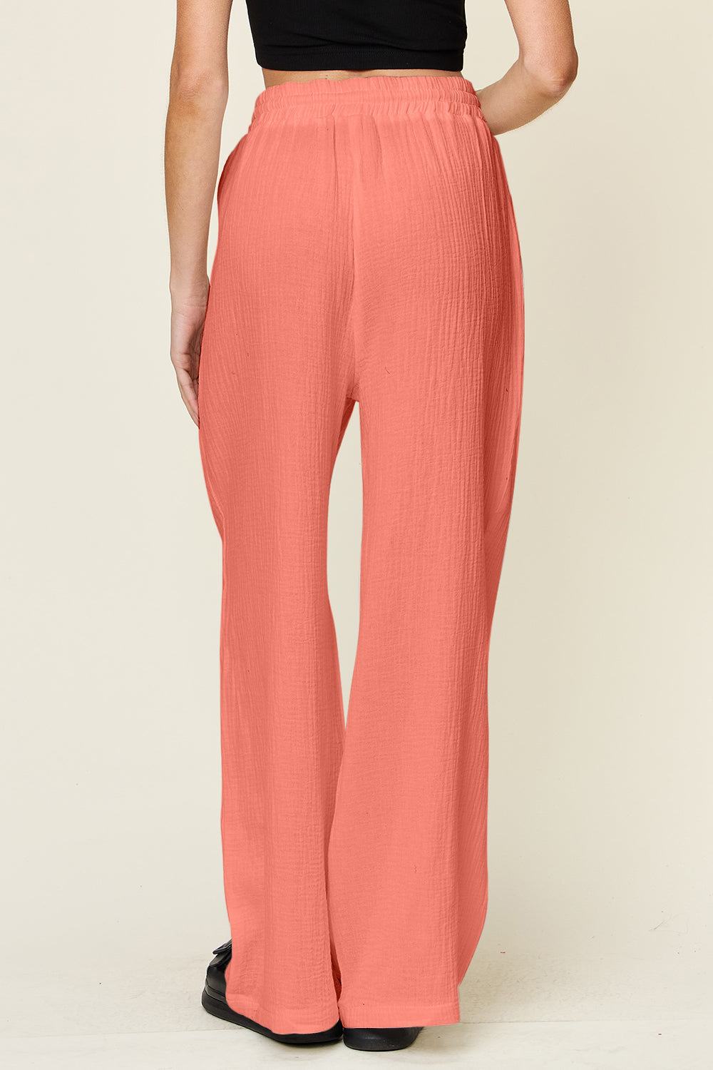 Double Take Full Size Texture Drawstring Wide Leg Pants - The Daily Makeover
