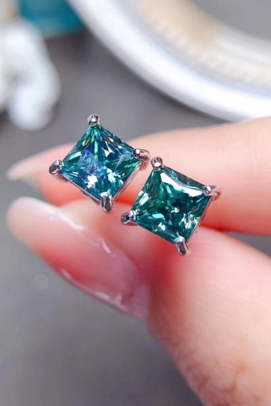 2 Carat Square Moissanite Four-Prong Earrings - The Daily Makeover
