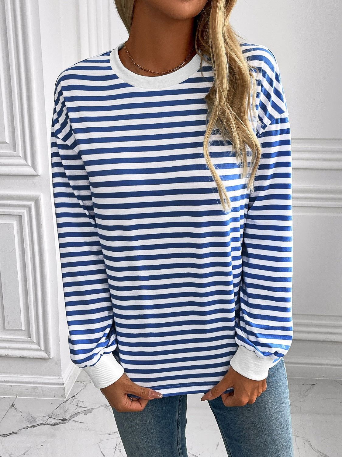 Ivy Lane Striped Round Neck Long Sleeve Sweatshirt - The Daily Makeover